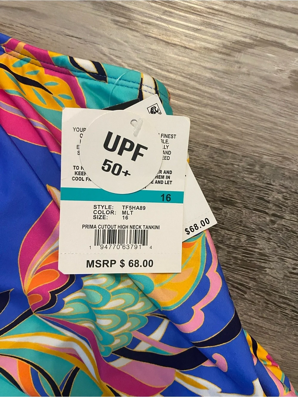 24th & Ocean Paisley UPF 50 Underwire Cutout High Neck Tankini Top Women's 16 - Picture 5 of 12